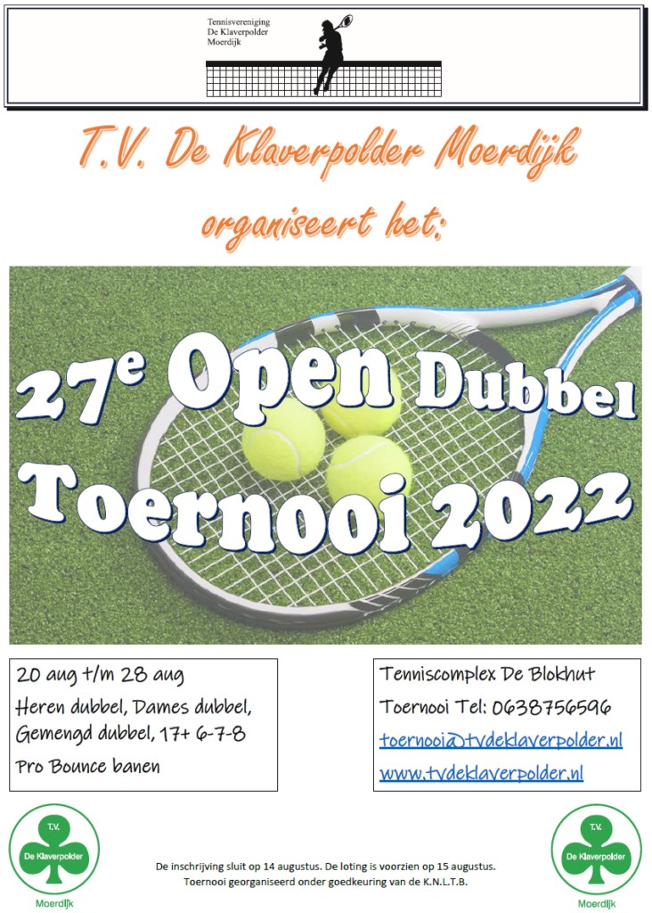 Open Toernooi TVDeKlaverpolder poster A3 2022